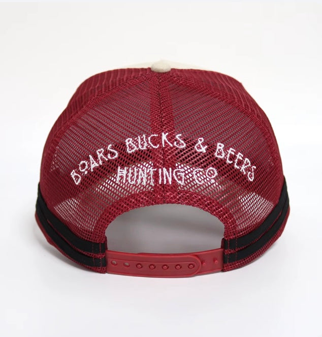 Boars, Bucks & Beers Trucker Cap – Cream & Burgundy