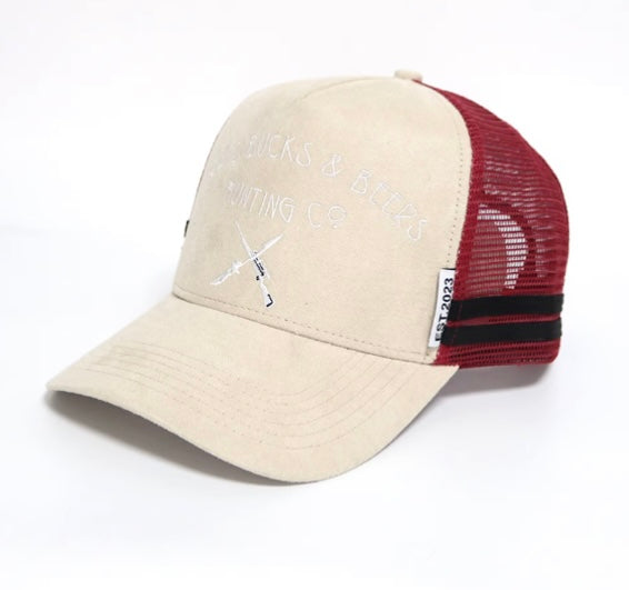 Boars, Bucks & Beers Trucker Cap – Cream & Burgundy