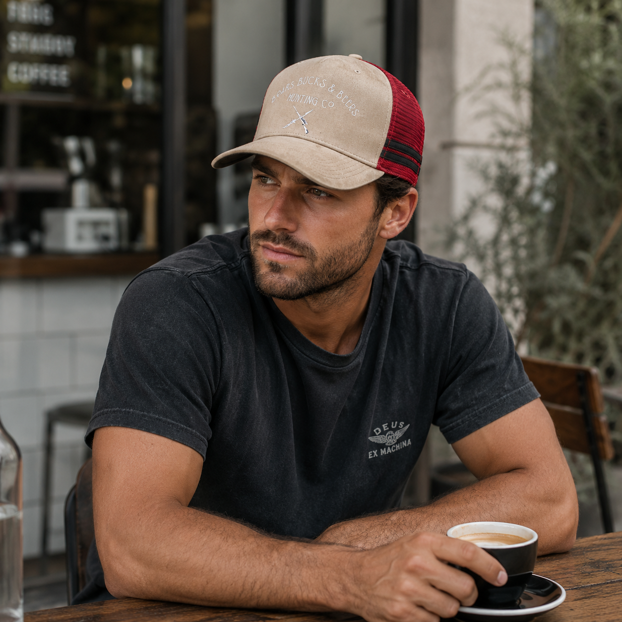 Boars, Bucks & Beers Trucker Cap – Cream & Burgundy