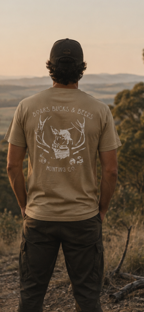 Boars, Bucks & Beers Tee – Sand